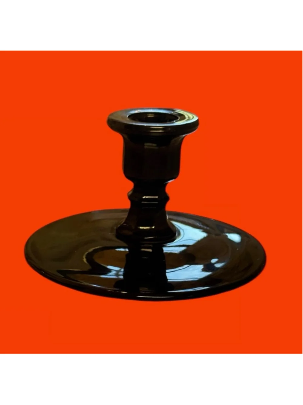 Antique Glossy Black Amethyst Glass Candlestick Art Nouveau Black Fall Decor